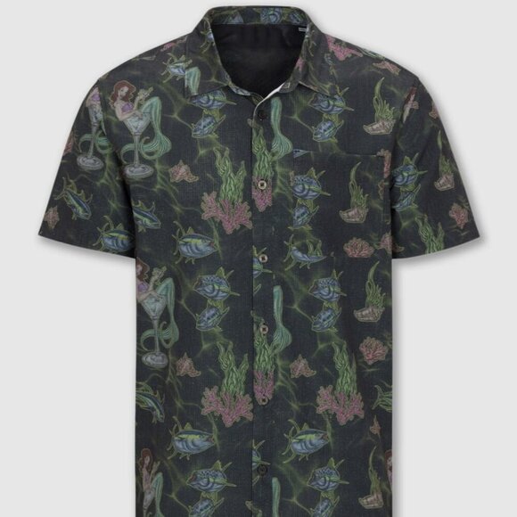 Psycho Tuna Mermaid Mixer Short Sleeve Button Up Shirt Size Medium New in Bag - Picture 1 of 3
